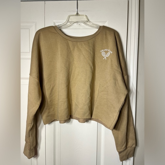 Nordstrom Abound Grand Slam Crop Sweatshirt Pullover Beige Crew Women's 2X - Picture 2 of 7